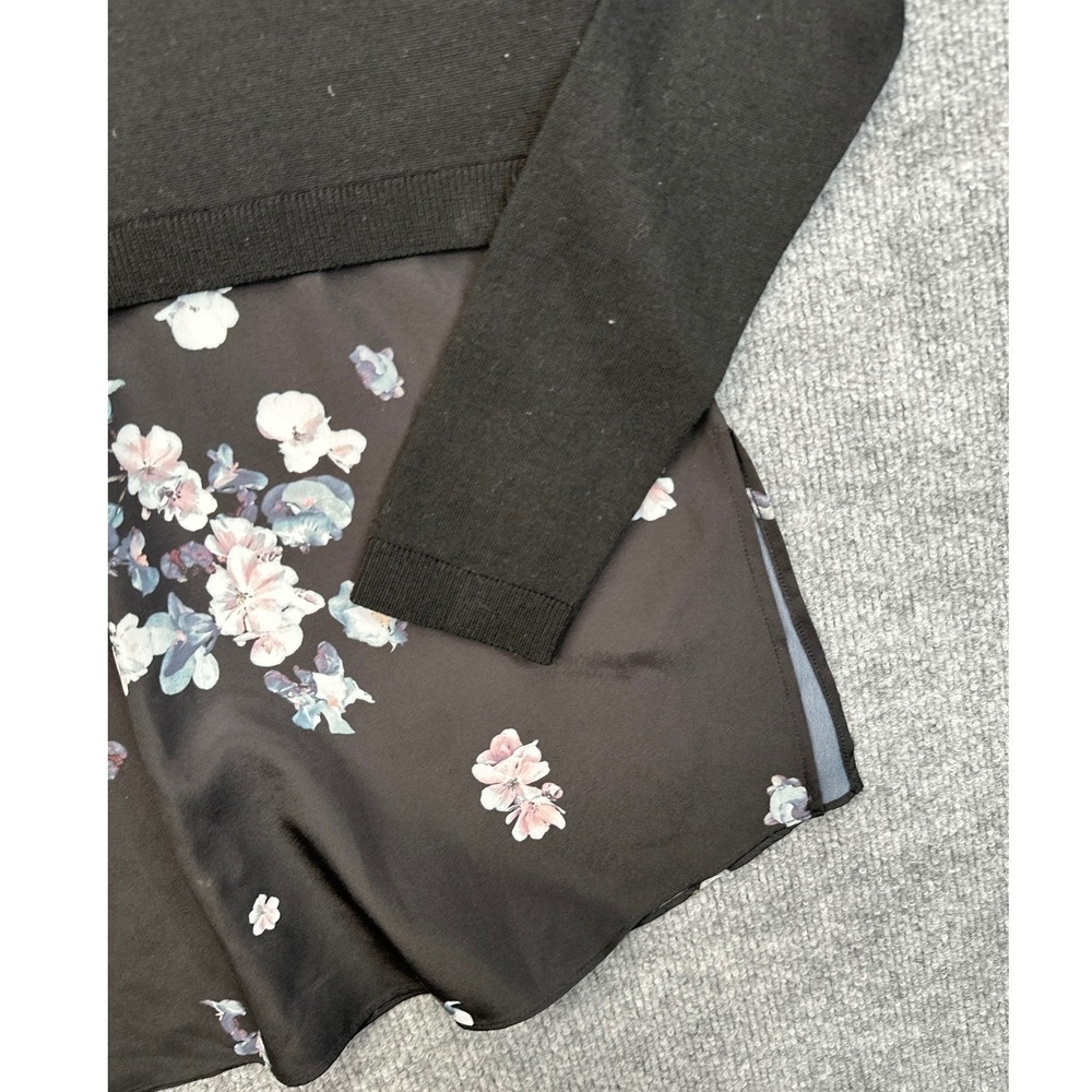 Club Monaco Womens Small Black Mixed Media Floral Hem Knit Sweater Long Sleeve - Picture 4 of 11